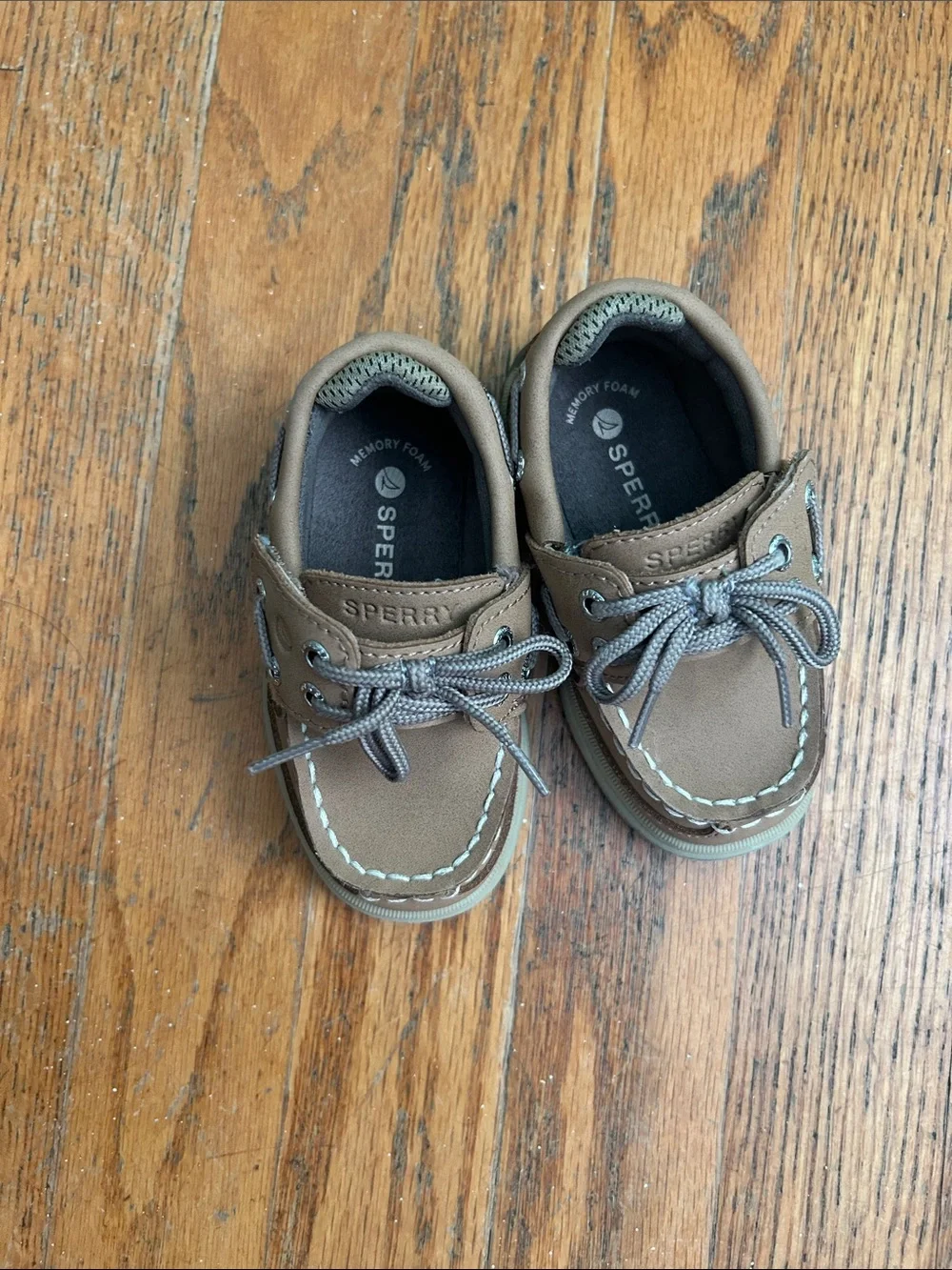 Sperry Kids Brown Moccasin Boat Shoes with Gray Laces